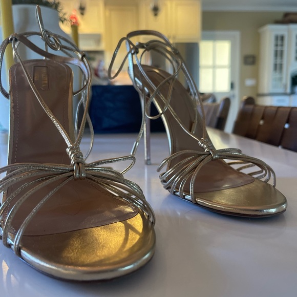 Aquazzura Firenze Vero Cuoio Gold Strappu Heels Size 41 - Picture 1 of 6